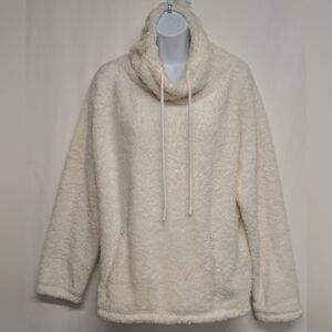 Roma Concept By Rosee L Ivory Fuzzy Cowlneck Sweater Elastic Waist Long Sleeve